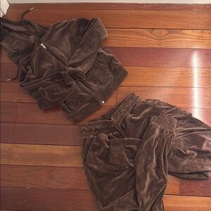Brown Velour Tracksuit Set